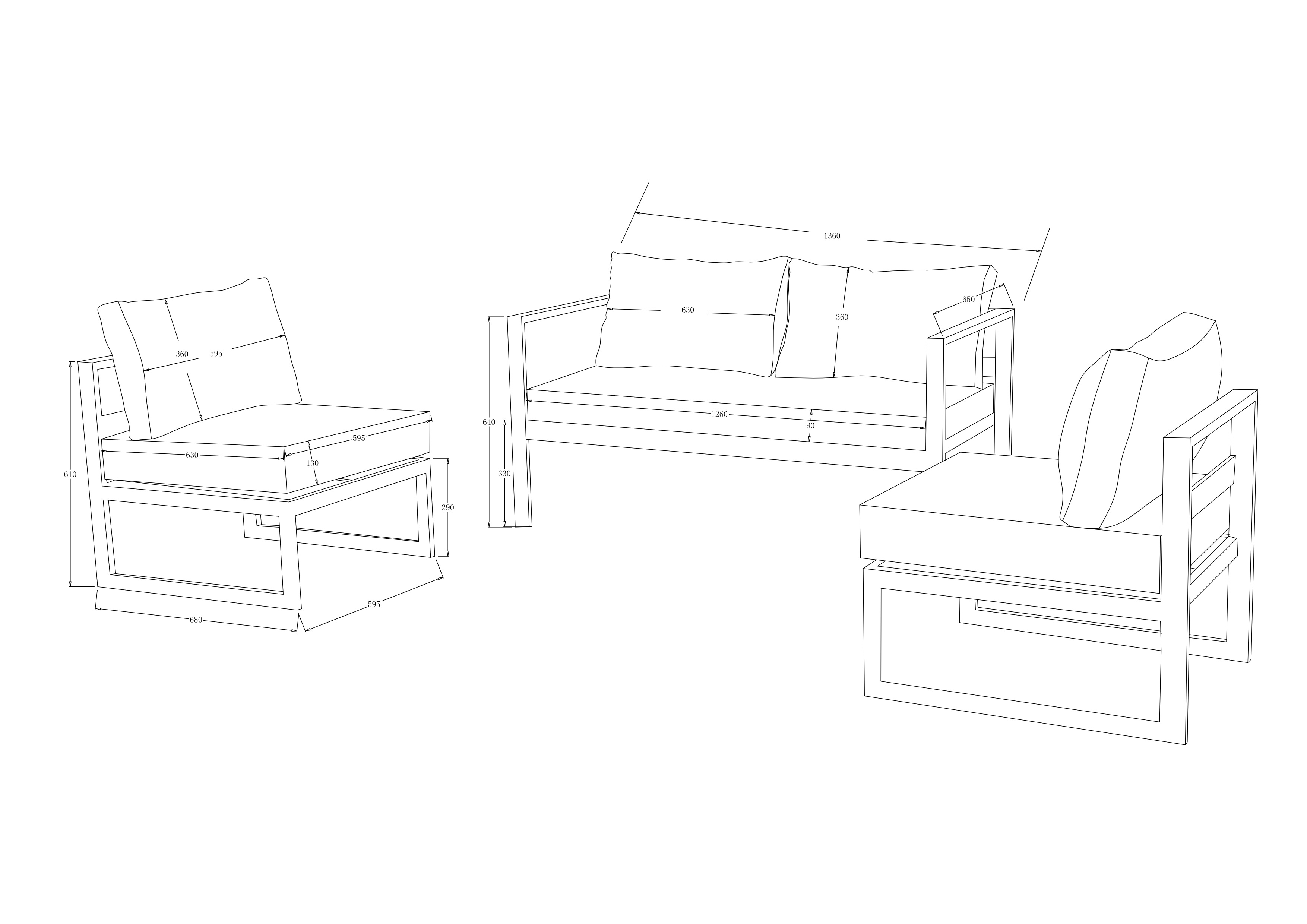 Toca 2 Seat Lounge Set dimensions